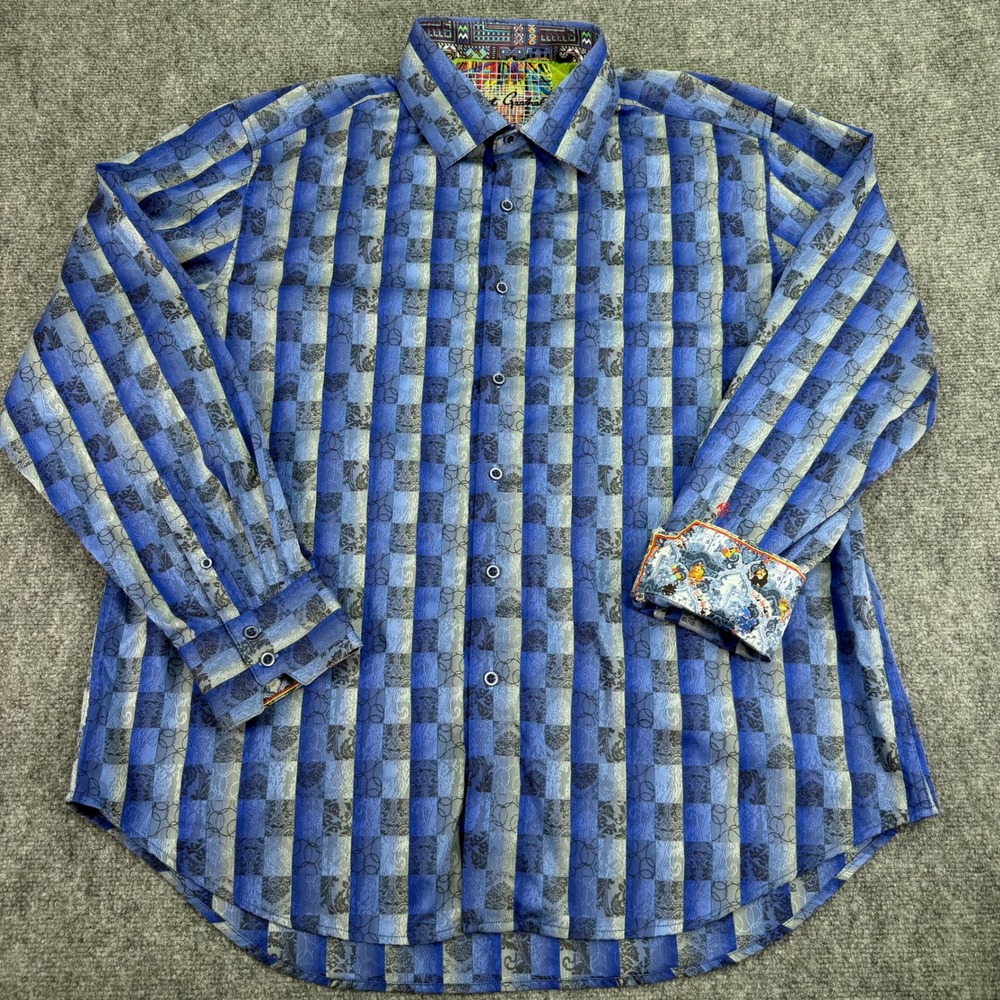 Robert Graham Shirt Men's 3XL Blue Check Playing Card Flip Cuff Button Up